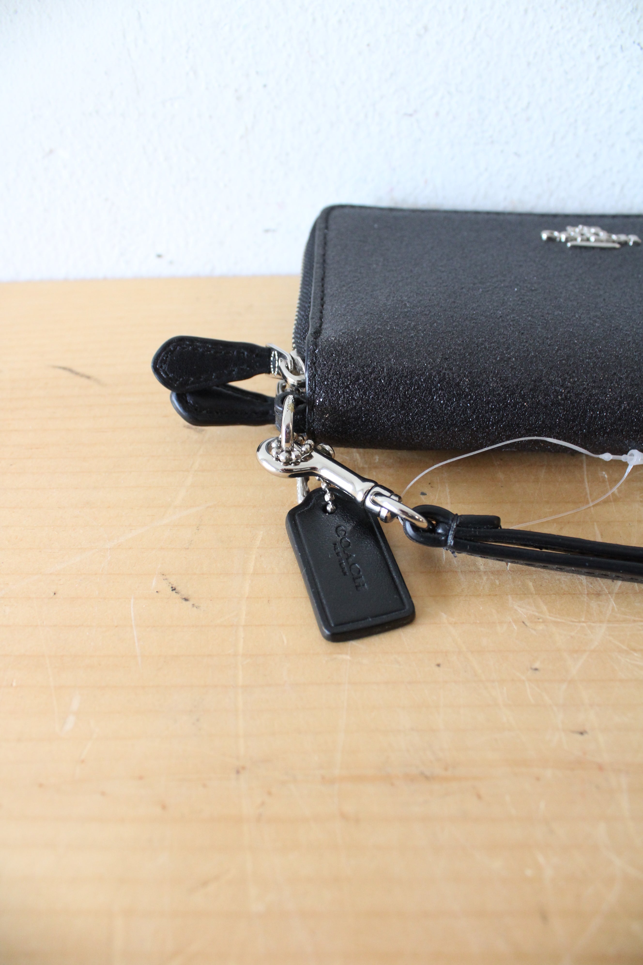 Coach Black Glitter Double Corner Zip Wristlet Wallet