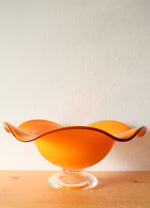 Teleflora Gift Orange Wavy Ruffled Rim Blown Glass Pedestal Dish