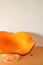 Teleflora Gift Orange Wavy Ruffled Rim Blown Glass Pedestal Dish