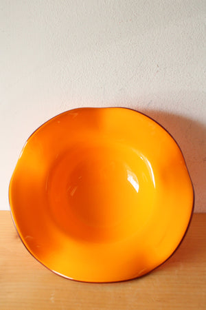 Teleflora Gift Orange Wavy Ruffled Rim Blown Glass Pedestal Dish