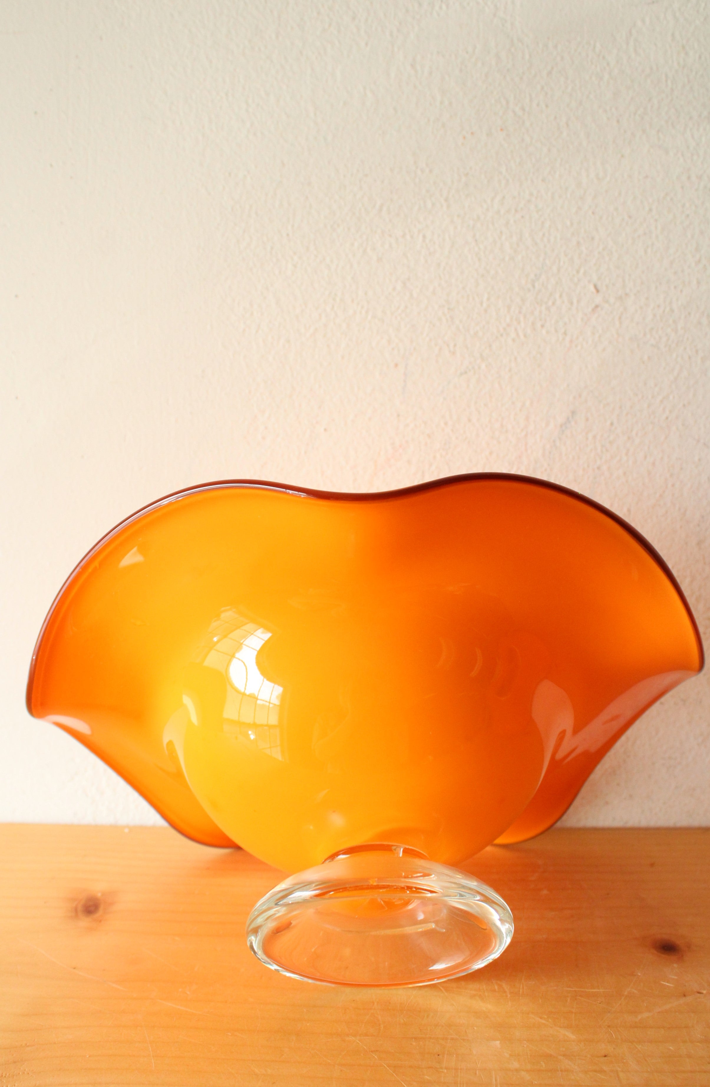 Teleflora Gift Orange Wavy Ruffled Rim Blown Glass Pedestal Dish