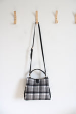 NEW Jen & Co. Gray Black & White Plaid Fabric & Leather Bag