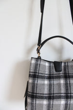 NEW Jen & Co. Gray Black & White Plaid Fabric & Leather Bag