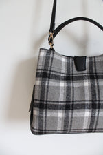 NEW Jen & Co. Gray Black & White Plaid Fabric & Leather Bag