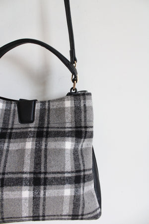 NEW Jen & Co. Gray Black & White Plaid Fabric & Leather Bag