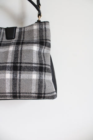 NEW Jen & Co. Gray Black & White Plaid Fabric & Leather Bag