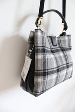 NEW Jen & Co. Gray Black & White Plaid Fabric & Leather Bag