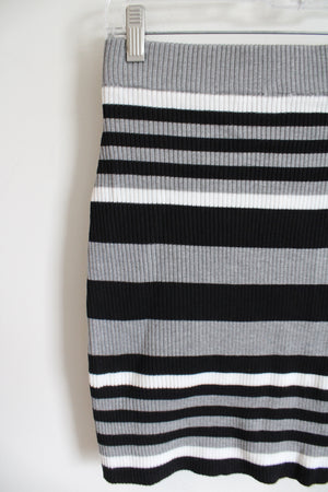 NEW Fashion Nova Gray Black Striped Knit Mini Skirt | L
