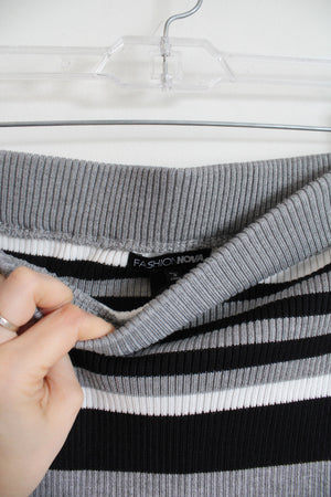 NEW Fashion Nova Gray Black Striped Knit Mini Skirt | L
