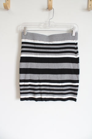 NEW Fashion Nova Gray Black Striped Knit Mini Skirt | L