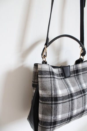 NEW Jen & Co. Gray Black & White Plaid Fabric & Leather Bag