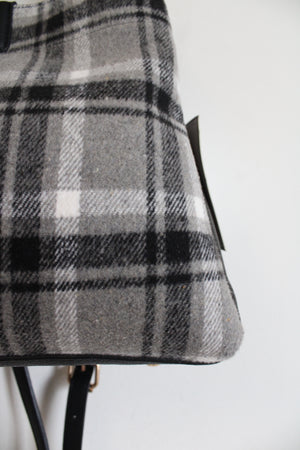 NEW Jen & Co. Gray Black & White Plaid Fabric & Leather Bag