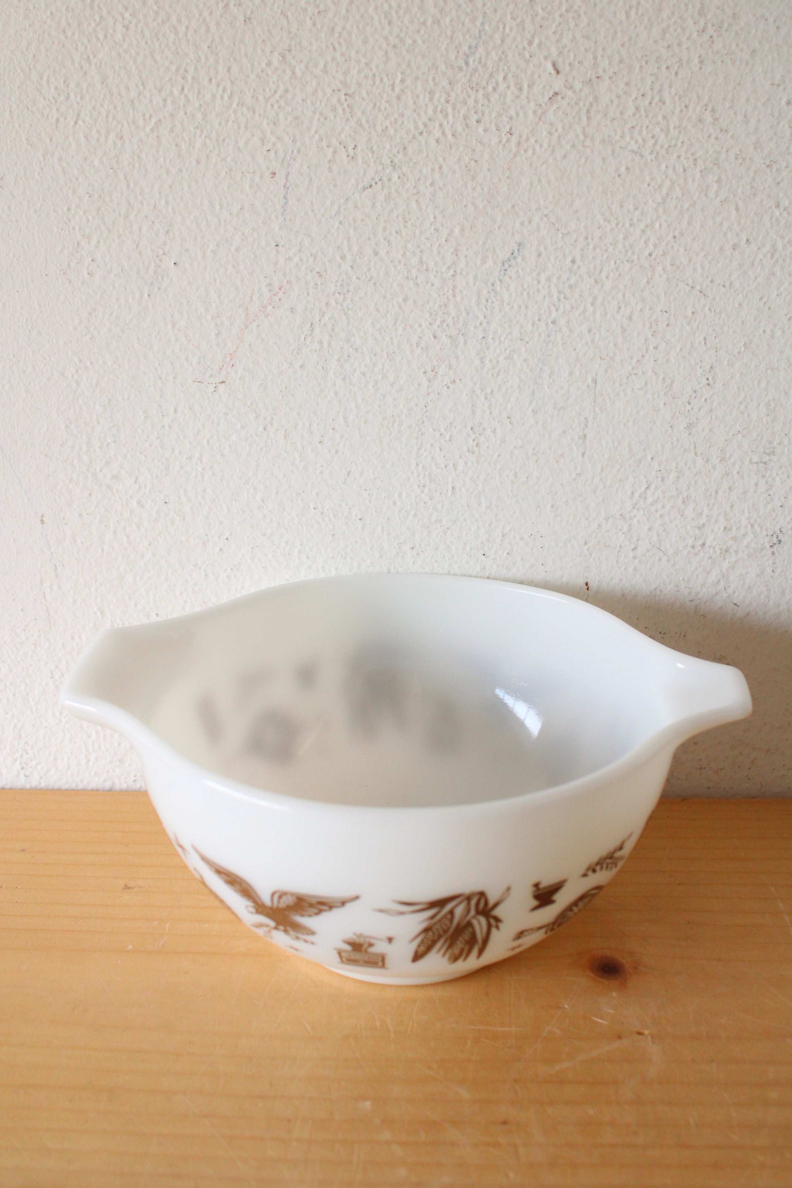 Pyrex Early American 441 1 1/2 Pt. White Brown Painted Ceramic Small Bowl