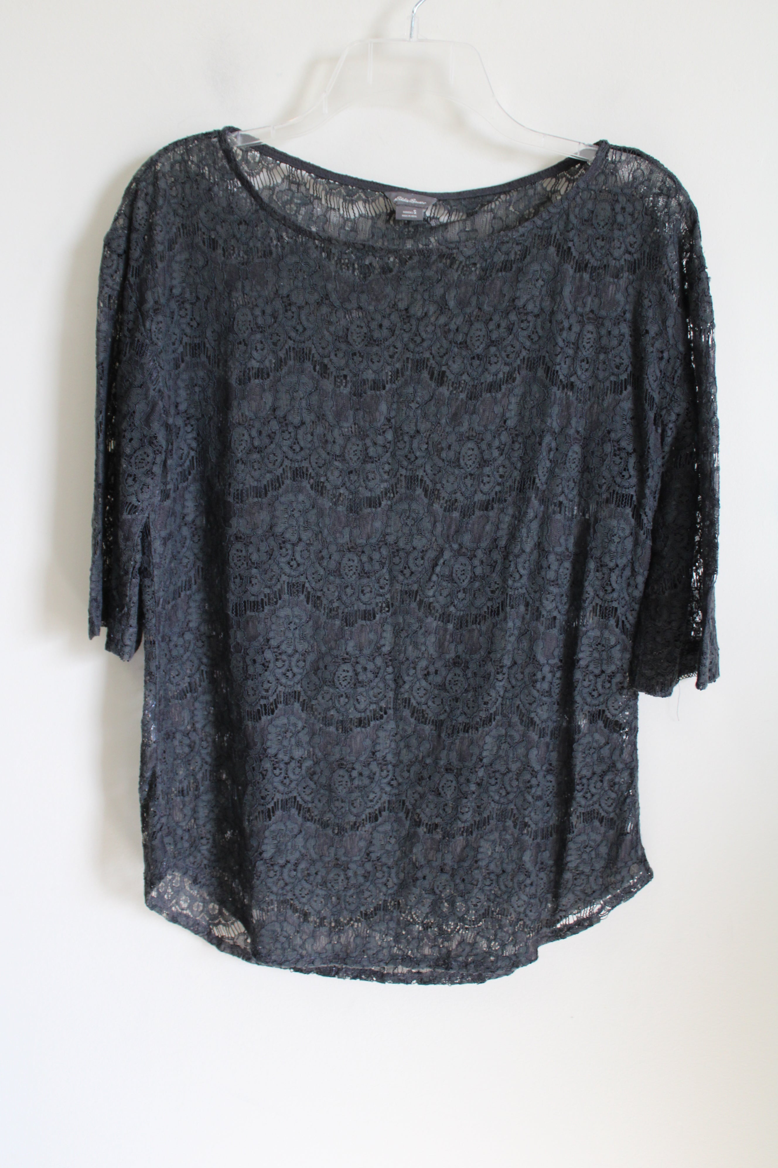 Eddie Bauer Dark Grey Crocheted Blouse | S