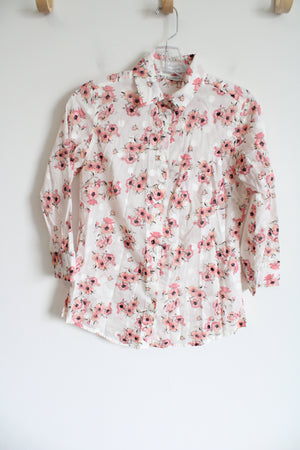 Van Heusen Floral Dotted Pink White Button Down Shirt | XS