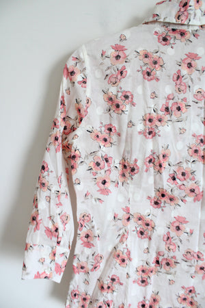 Van Heusen Floral Dotted Pink White Button Down Shirt | XS