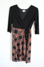 Signature Black & Brown Plaid Wrap Tied Dress | M