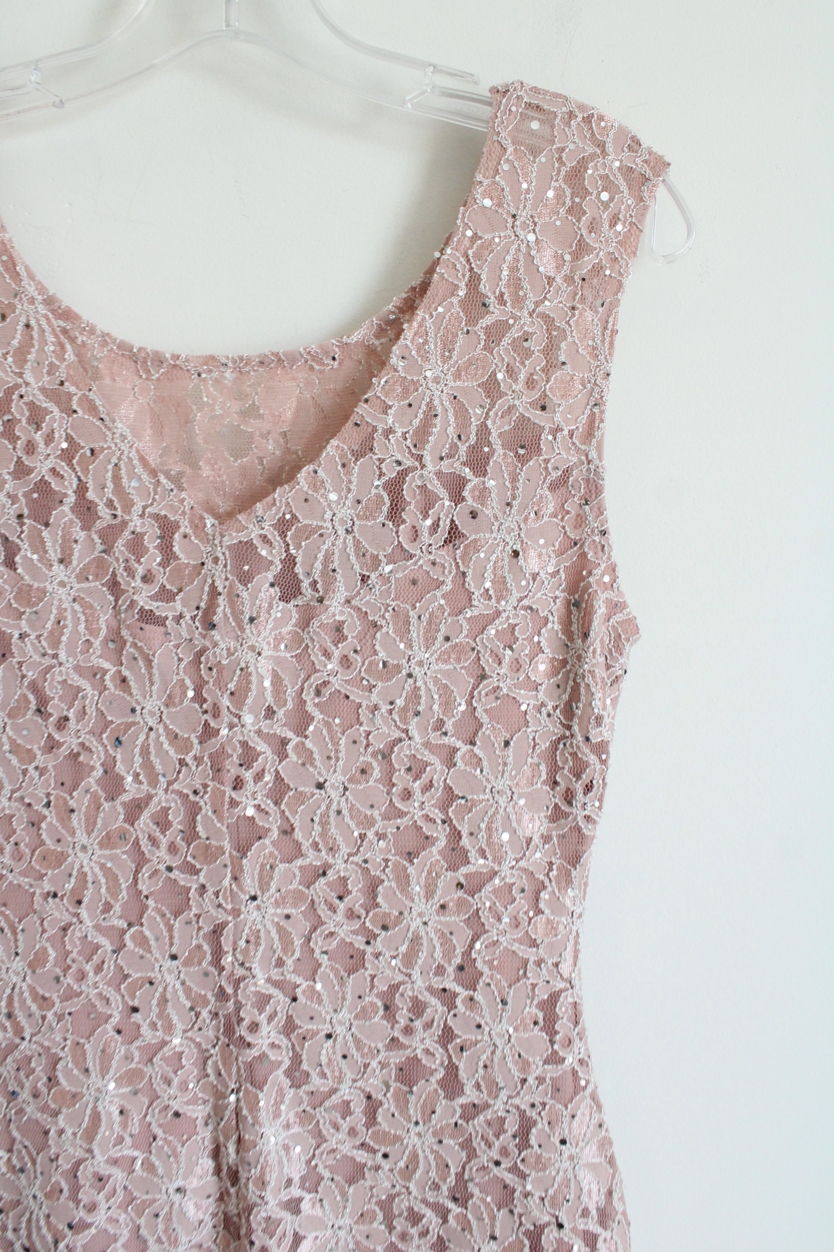 Connected Apparel Pink Lace Sequin Dress | 10