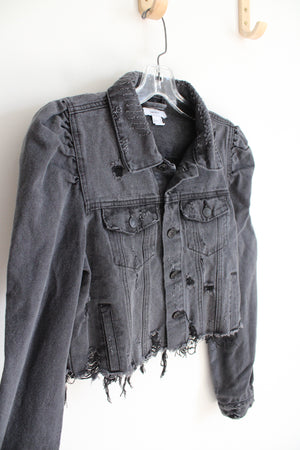 Forever 21 Distressed Cropped Black Denim Jacket | M