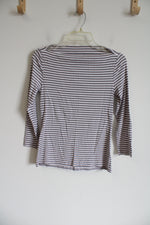 Old Navy Classic Gray White Striped Boatneck Shirt | S