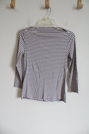 Old Navy Classic Gray White Striped Boatneck Shirt | S