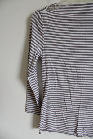 Old Navy Classic Gray White Striped Boatneck Shirt | S