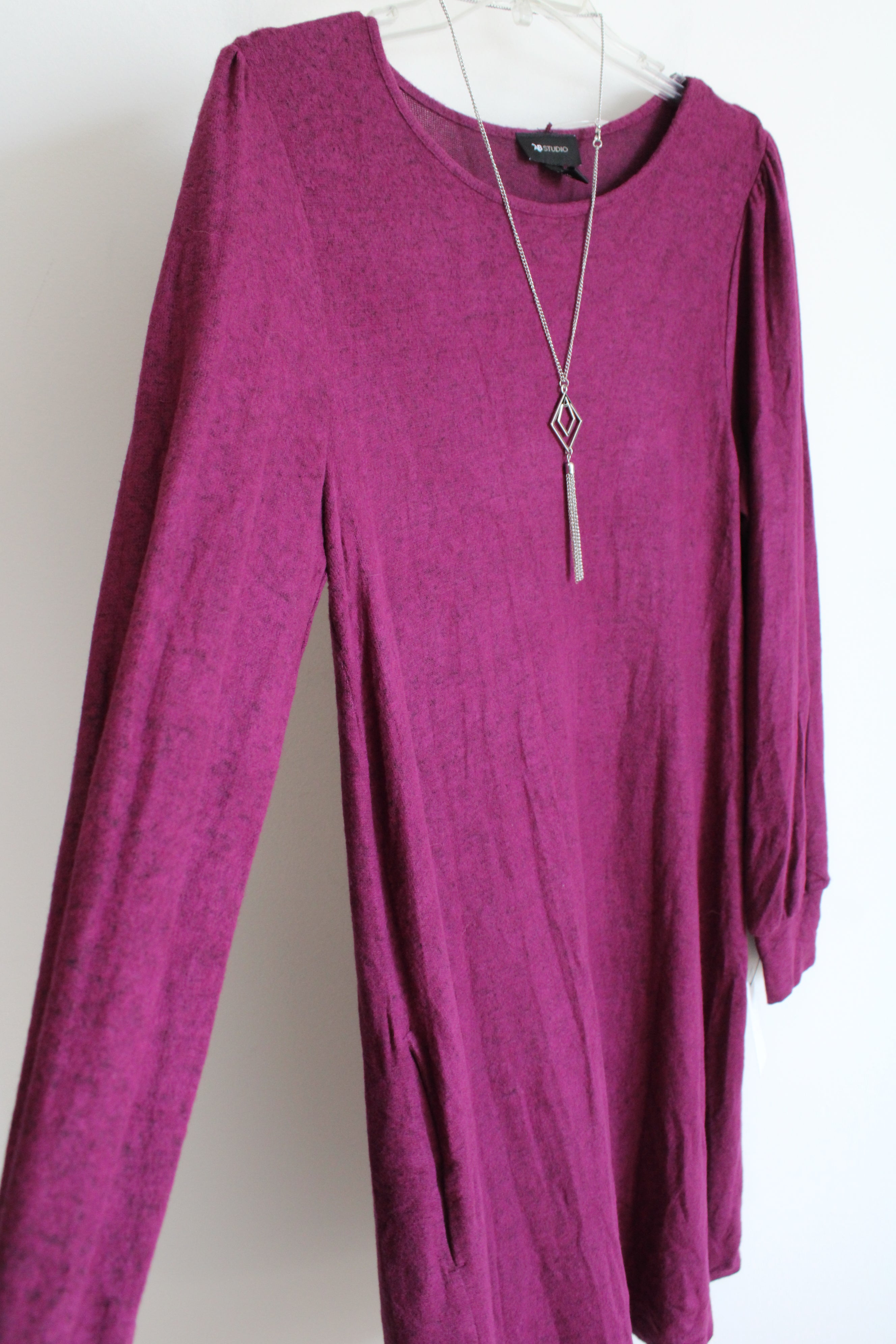 NEW AB Studio Soft Plum Long Sleeved Dress & Silver Necklace | M