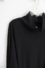 NEW Refinery29 Black Ribbed Mock Neck Long Sleeved Top | 3X