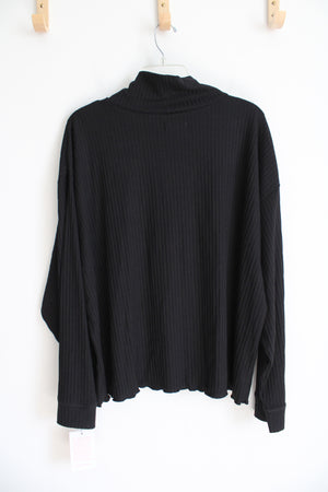 NEW Refinery29 Black Ribbed Mock Neck Long Sleeved Top | 3X