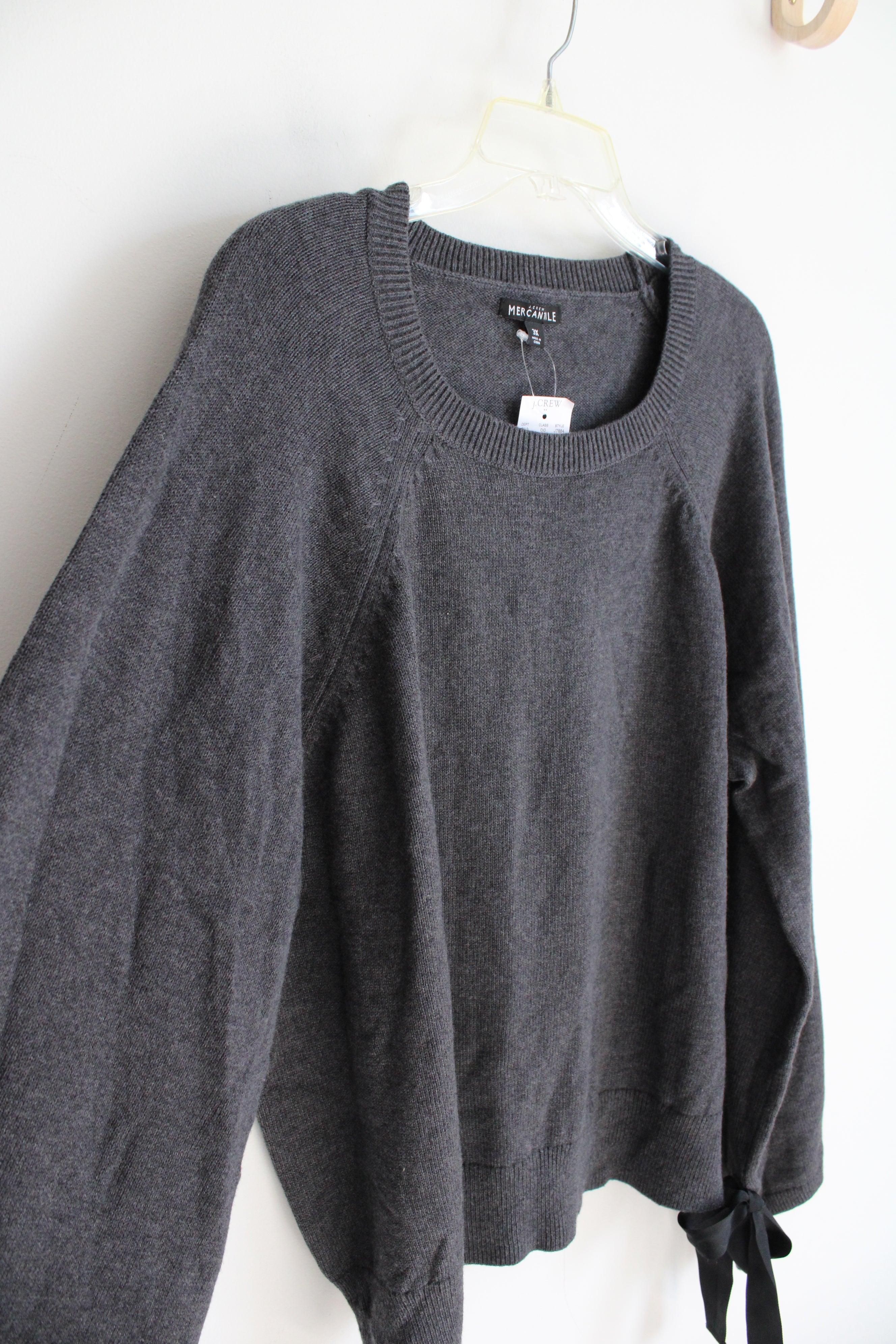 NEW J.Crew Mercantile Dark Gray Bow Wide Sleeve Sweater 3X Jubilee Thrift