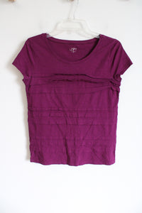 Ann Taylor LOFT Magenta Ruffle Tee | M
