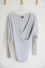 Express Light Gray Ribbed Wrap Tunic Sweater | M