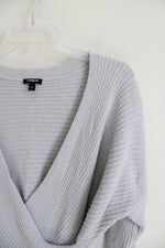 Express Light Gray Ribbed Wrap Tunic Sweater | M