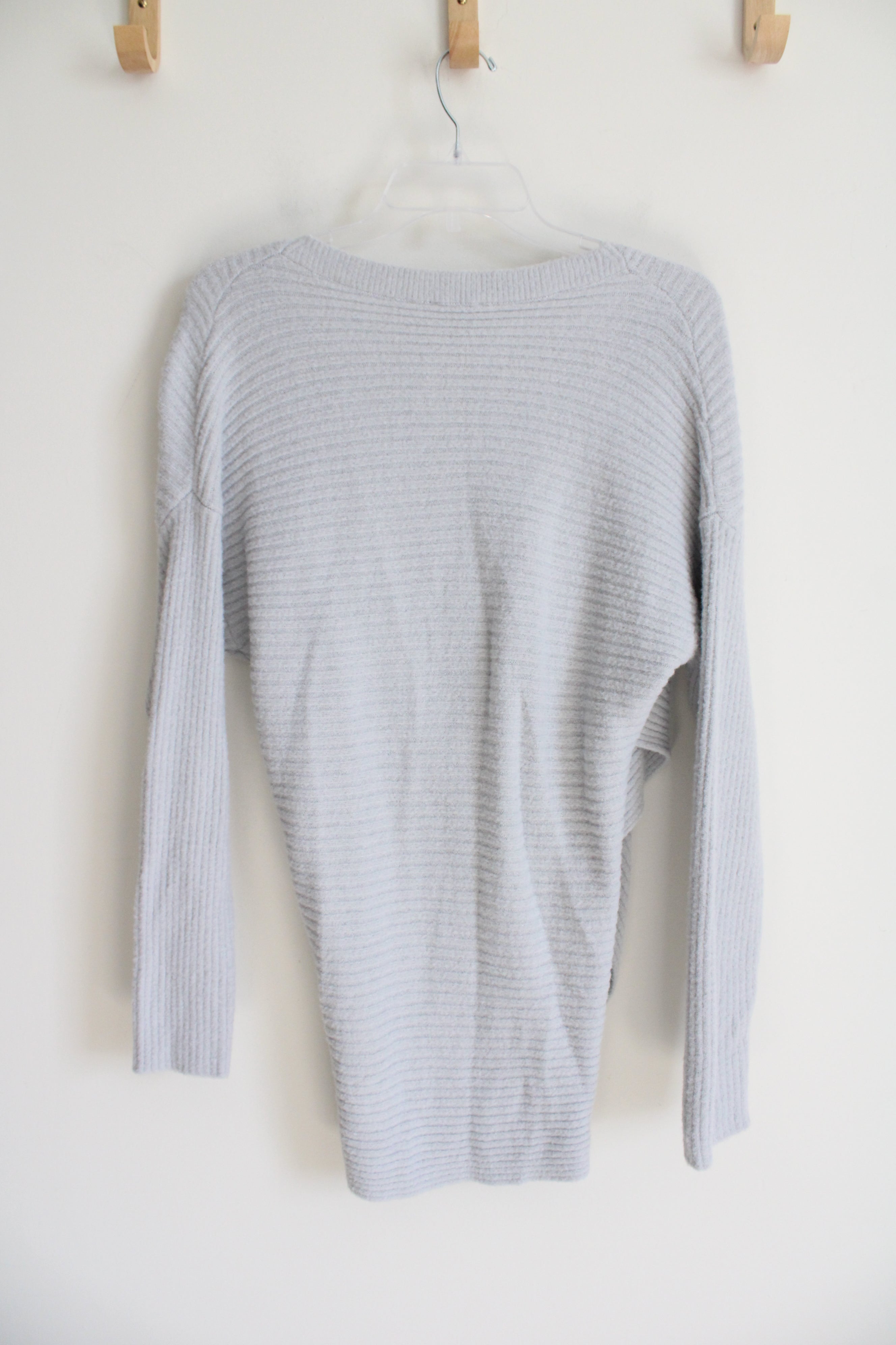 Express Light Gray Ribbed Wrap Tunic Sweater | M