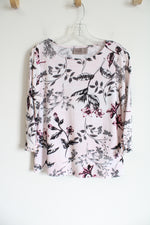 Chico's Easywear Light Pink Floral Knit Long Sleeved Top | 0 (SM)