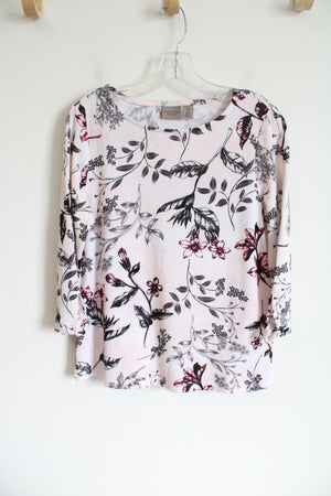 Chico's Easywear Light Pink Floral Knit Long Sleeved Top | 0 (SM)