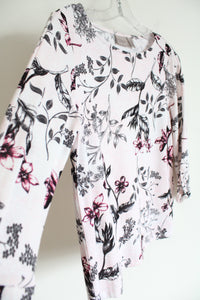 Chico's Easywear Light Pink Floral Knit Long Sleeved Top | 0 (SM)