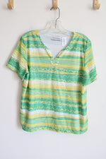 Alfred Dunner Green & Yellow Striped Top | L Petite