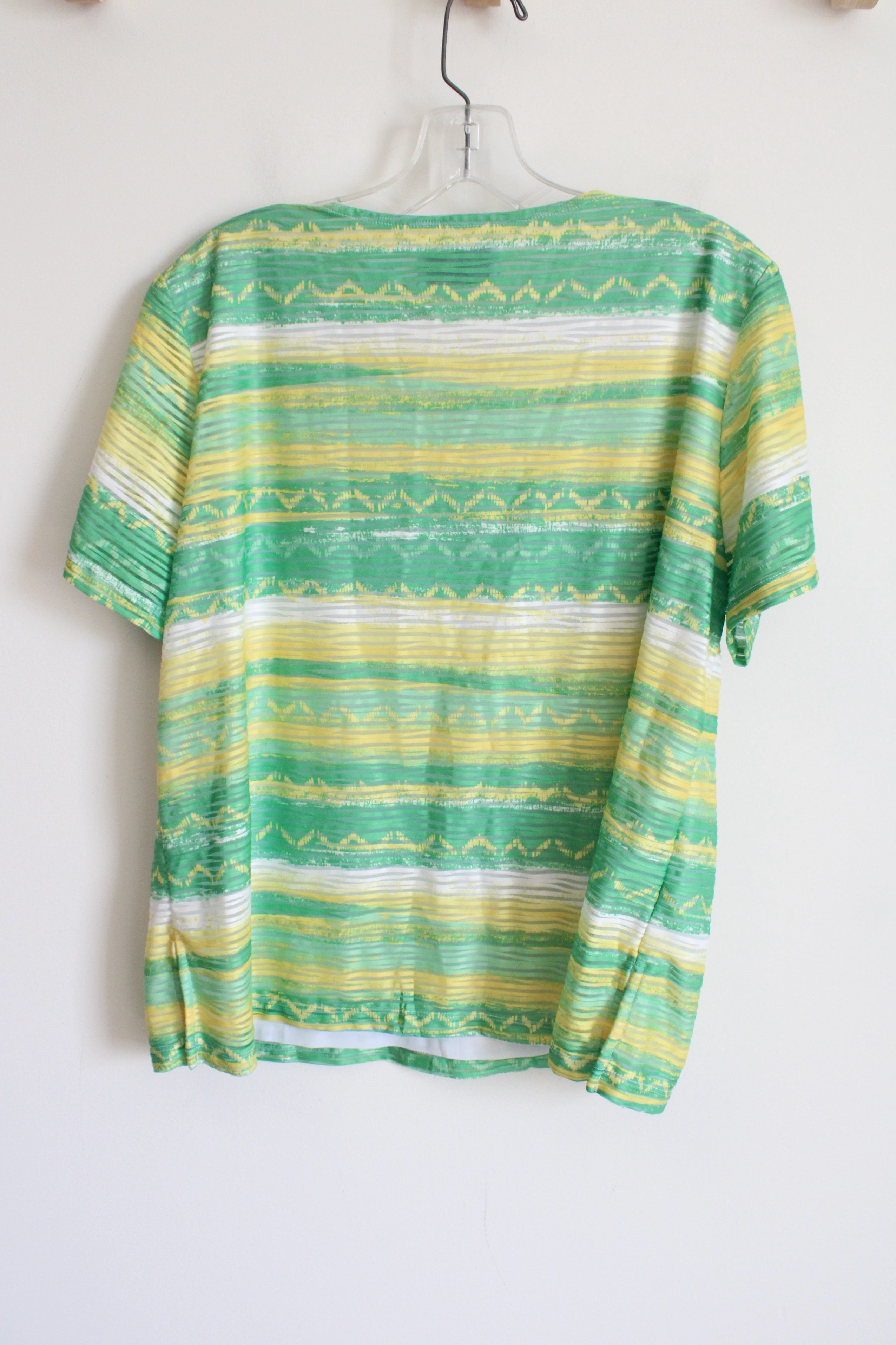 Alfred Dunner Green & Yellow Striped Top | L Petite