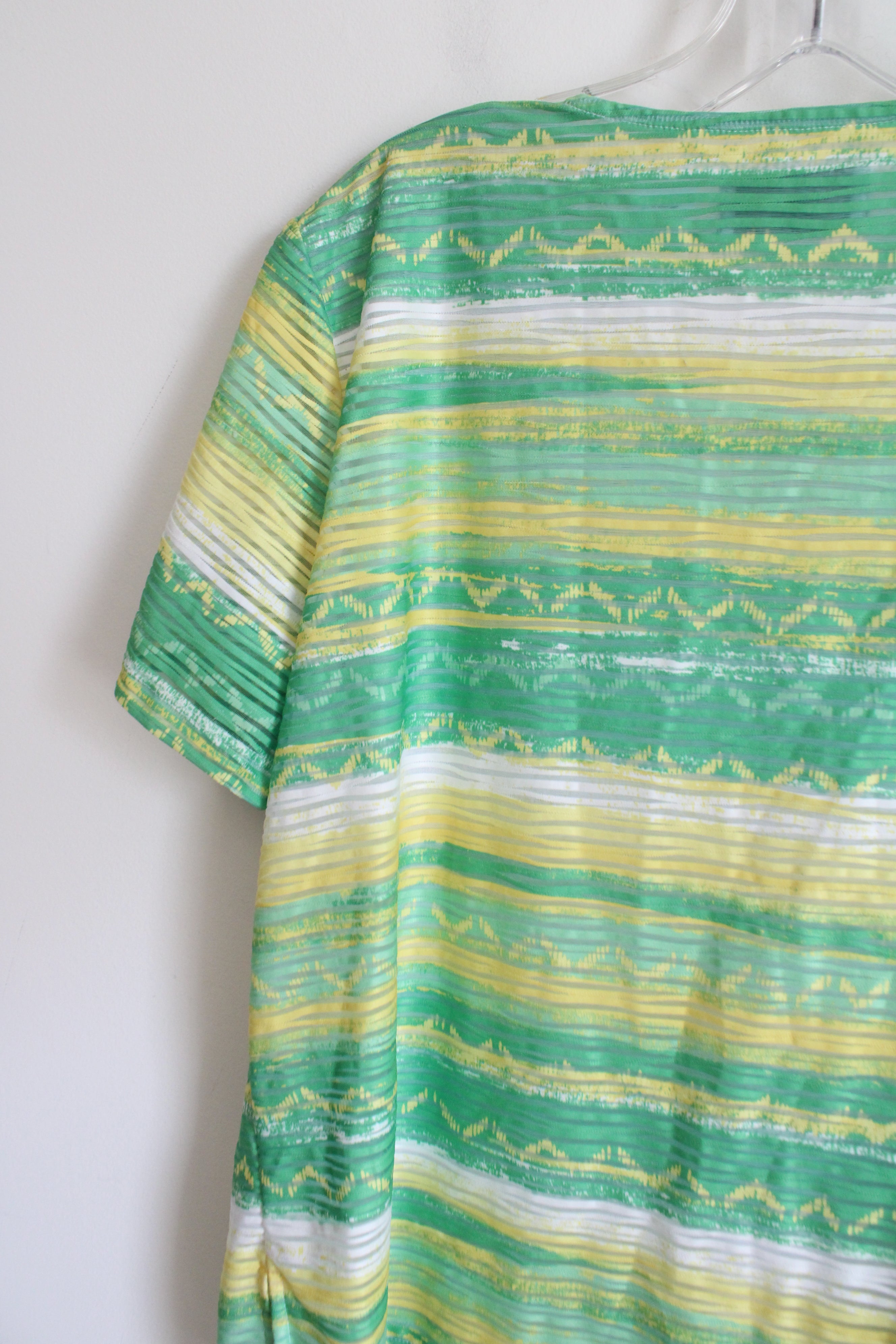 Alfred Dunner Green & Yellow Striped Top | L Petite