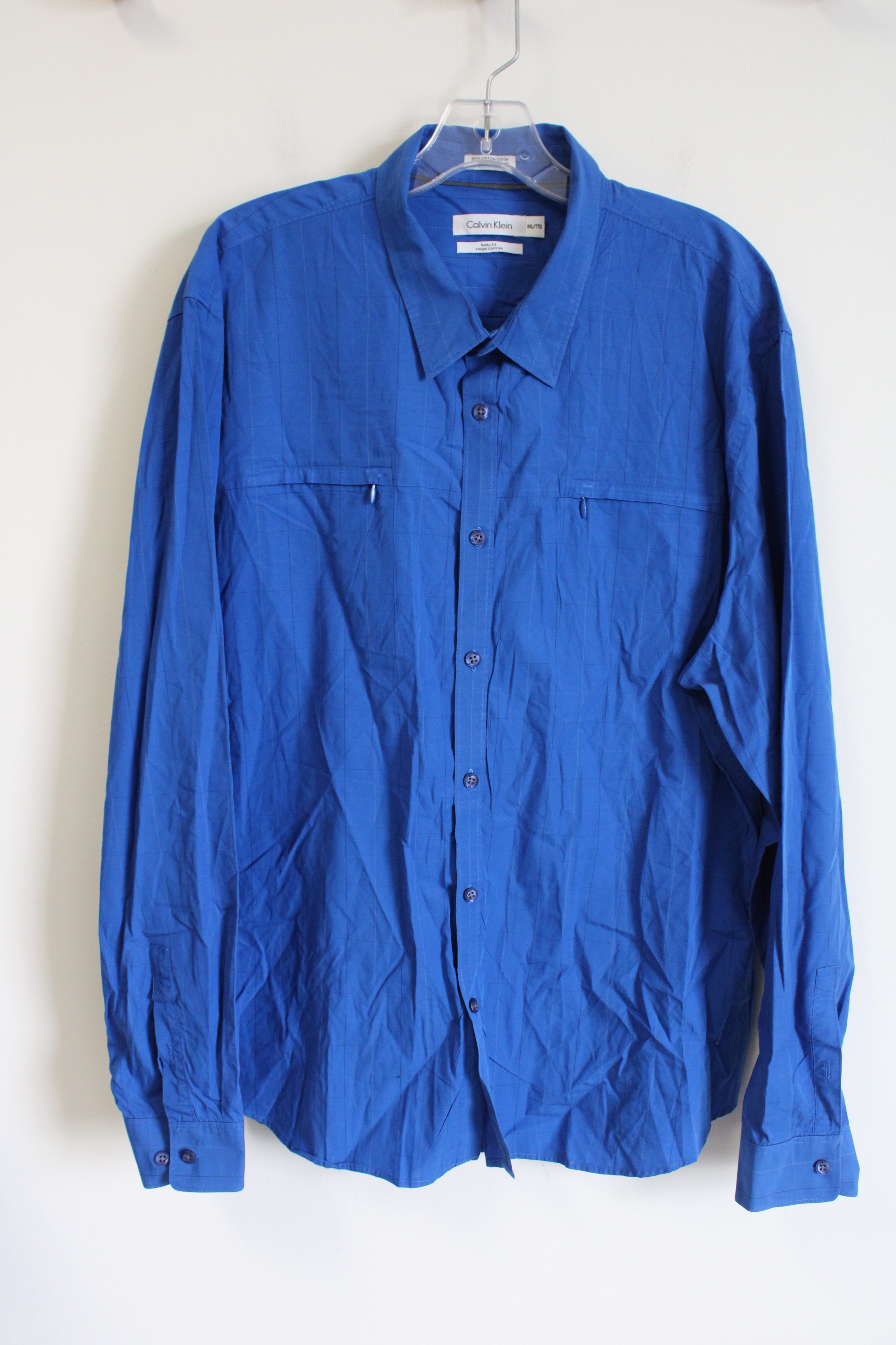 Calvin Klein Body Fit Long Sleeved Button Down Blue Shirt | XXL