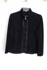 Onque Petite Black Bedazzled Velvet Zip-Up Jacket | L Petite