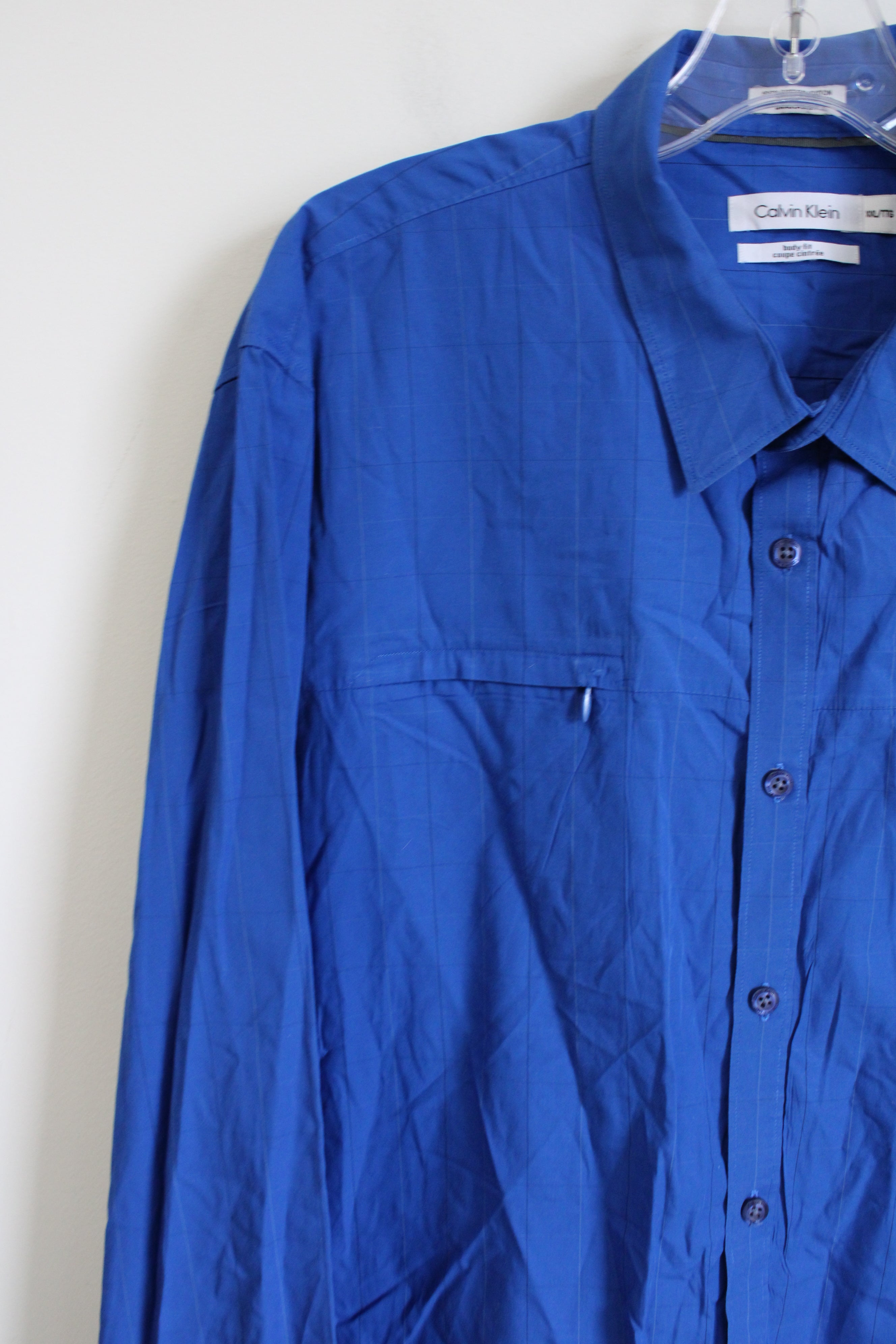 Calvin Klein Body Fit Long Sleeved Button Down Blue Shirt | XXL