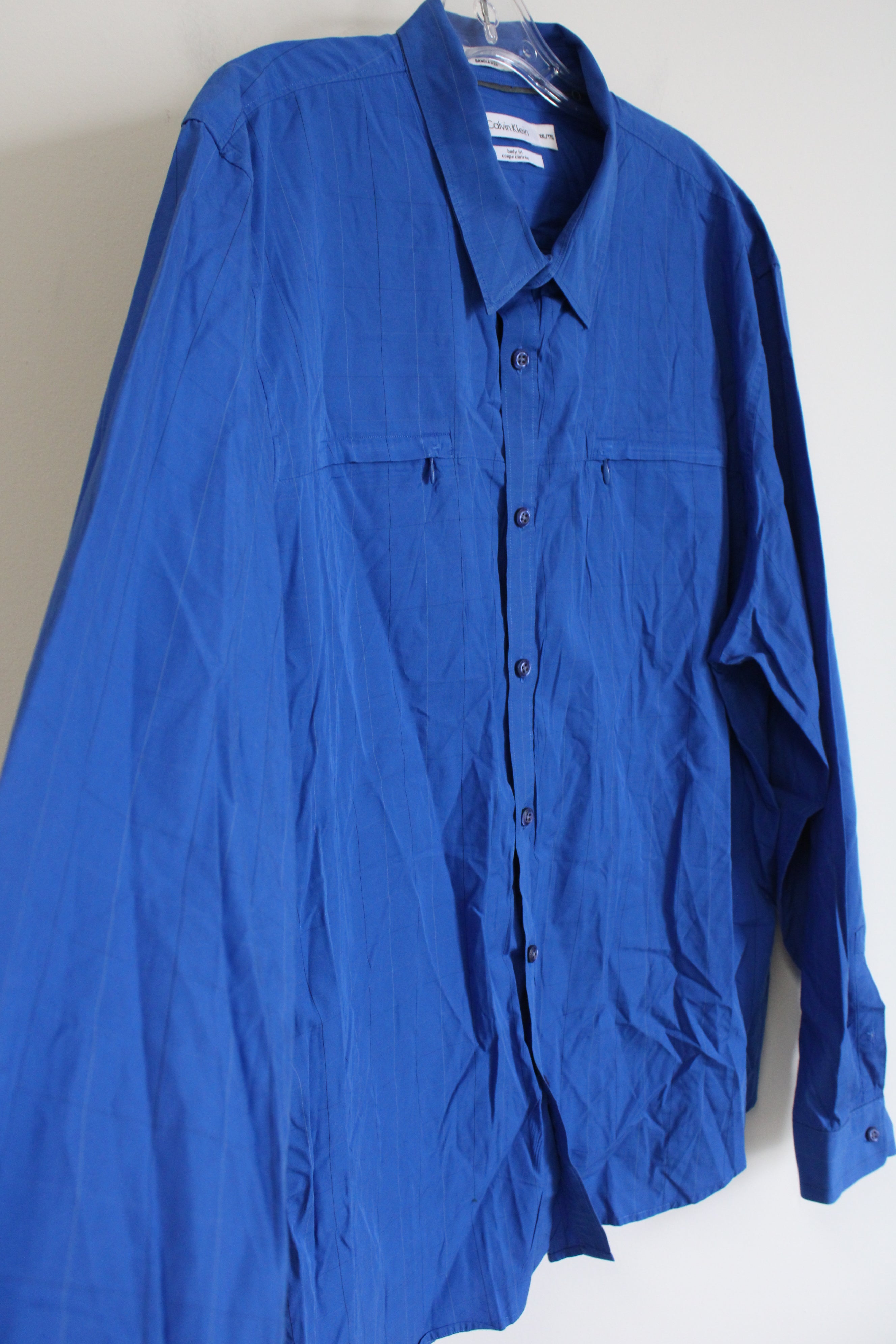 Calvin Klein Body Fit Long Sleeved Button Down Blue Shirt | XXL