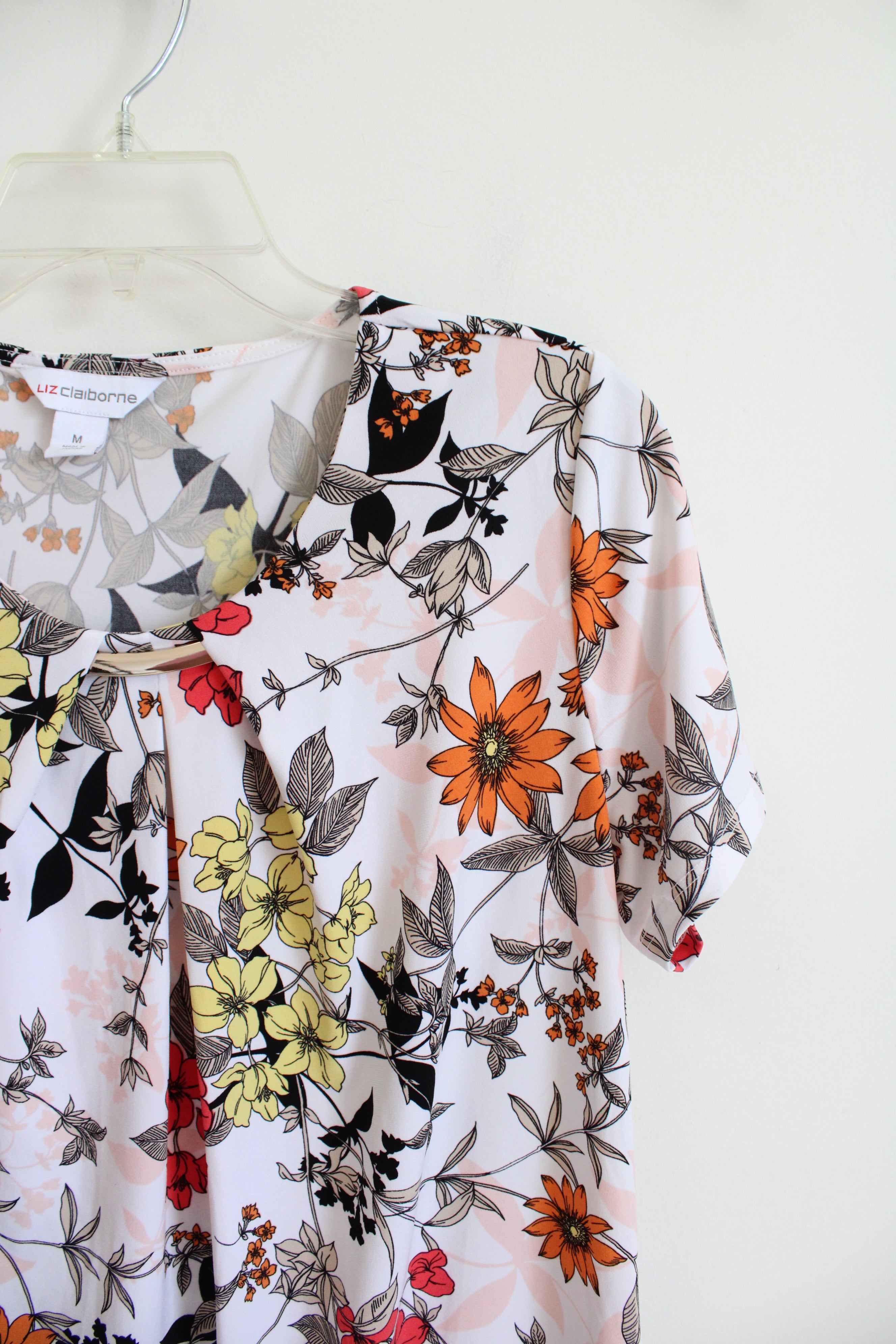 Liz Claiborne White Fall Floral Top | M