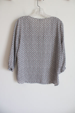 LOFT Gray & Red Patterned White Long Sleeved Top | S Petite