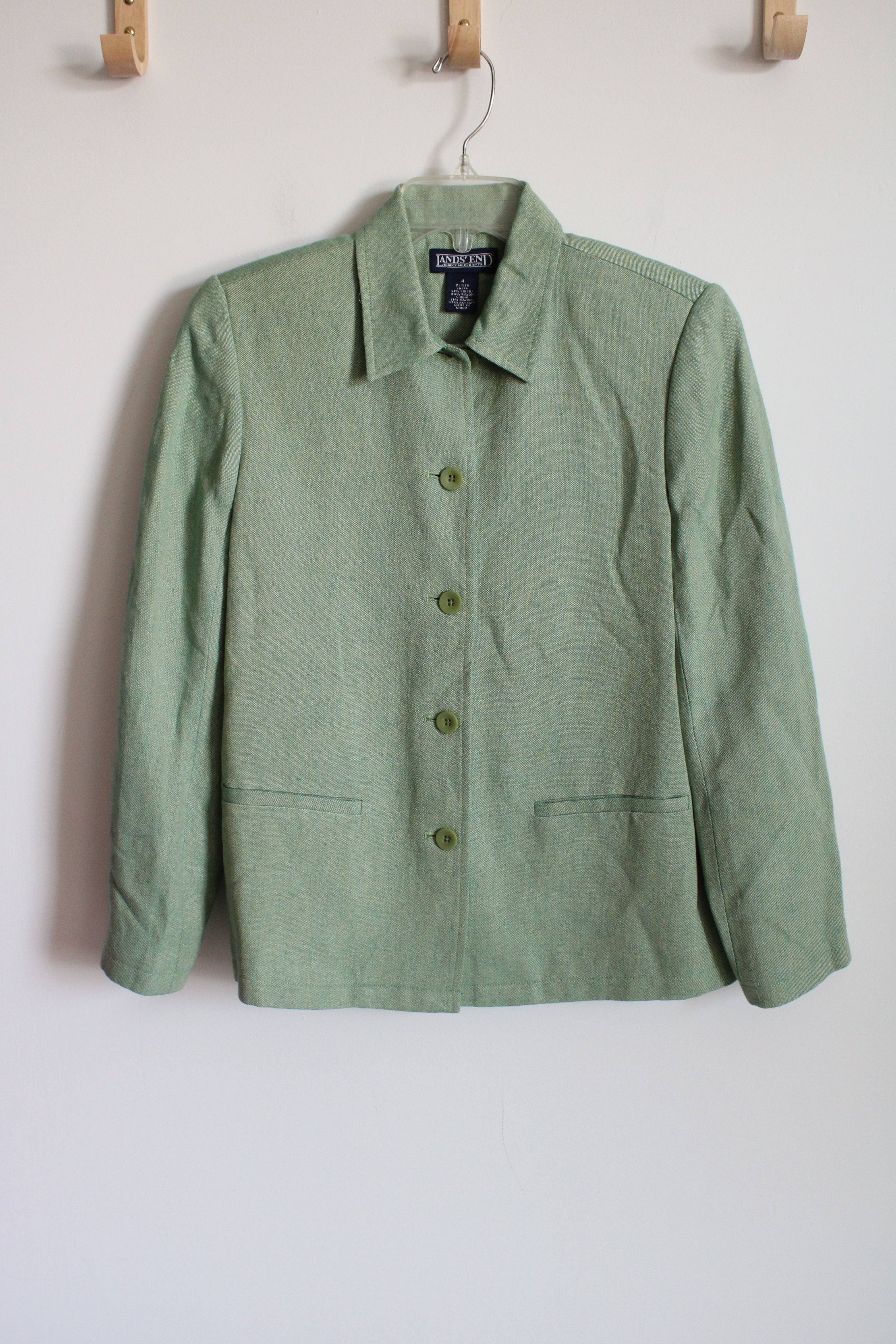 Lands' End Green Linen Jacket | 4 Petite