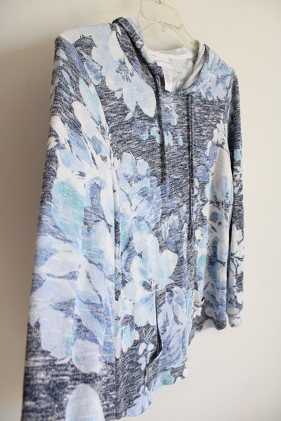 Alfred Dunner Blue Floral Lightweight Sweater Hoodie S Jubilee Thrift
