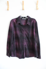 NEW Lee Riders Purple & Black Soft Fleece Button Down Top | XL