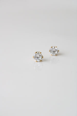 14KP Yellow Gold Clear Stone Earrings